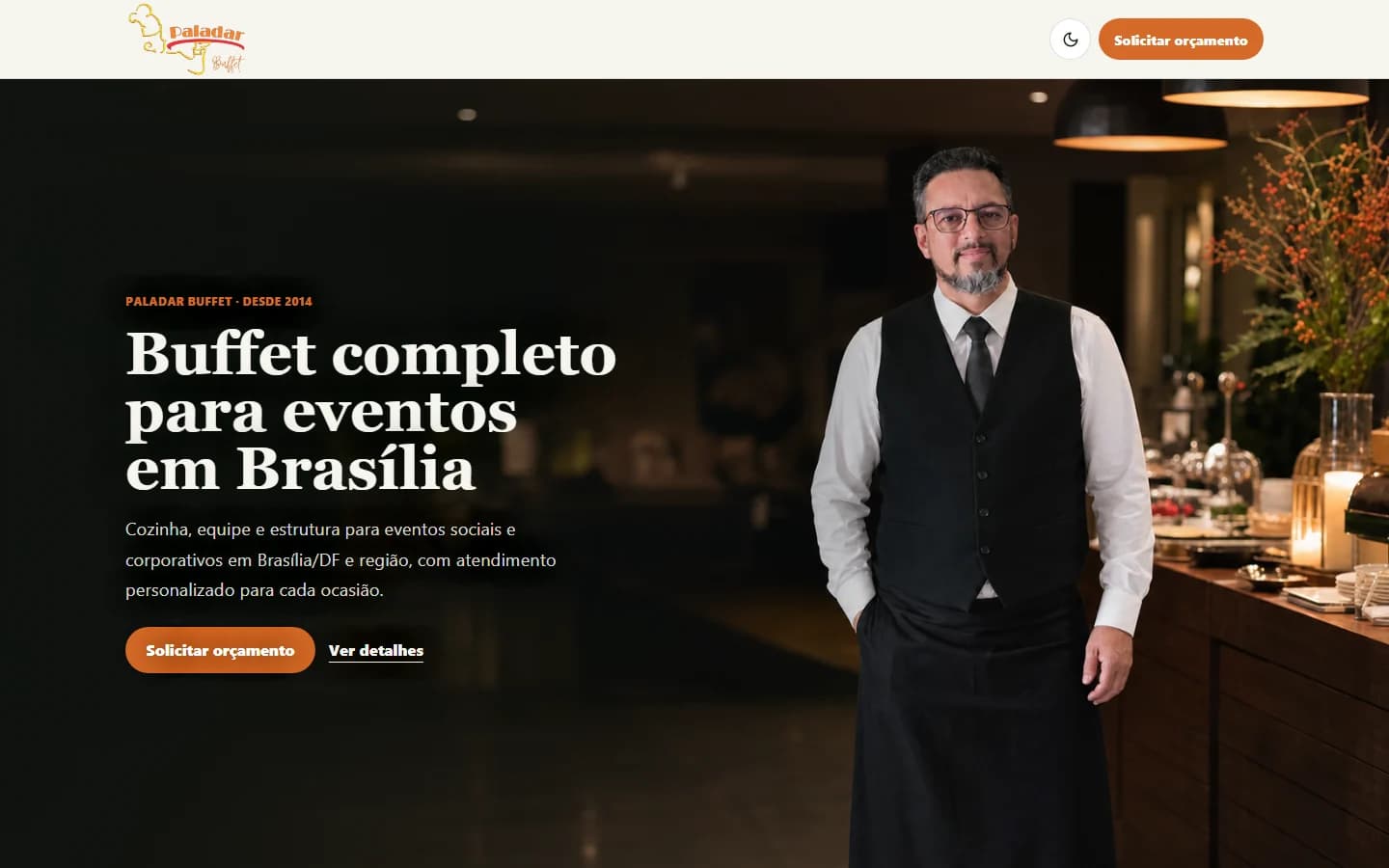 Prévia da página inicial do site oficial Paladar Buffet